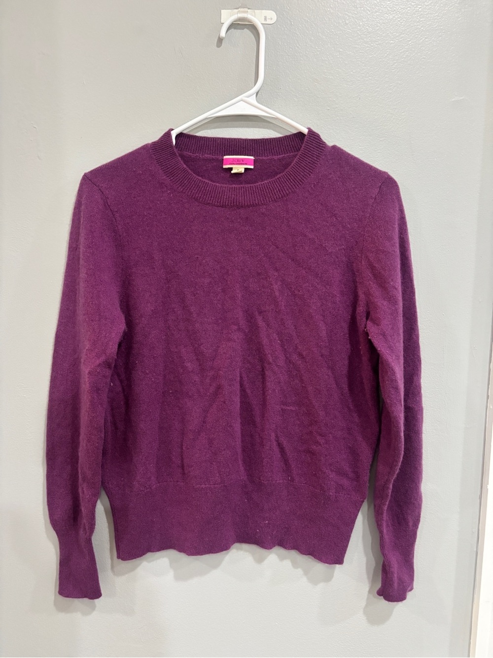 J. Crew 100% Cashmere Sweater Womens S Purple Heathered Orchid Crewneck Long
